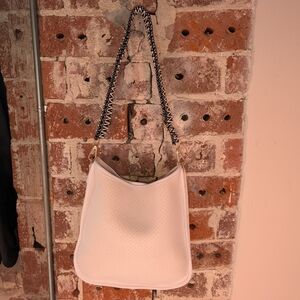 Ahdorned White Perforated Neoprene Hobo Bag Black & White Zebra Strap